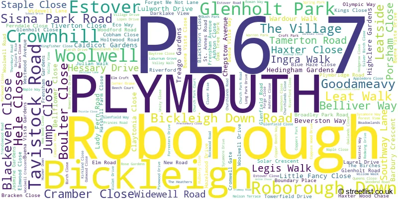 A word cloud for the PL6 7 postcode